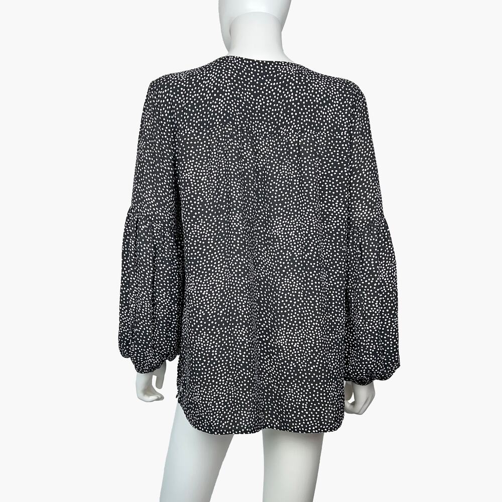 LOFT Polka Dot Long Sleeve 1/2 Button Up Blouse Top (Black/White | Size S) - Picture 4 of 8